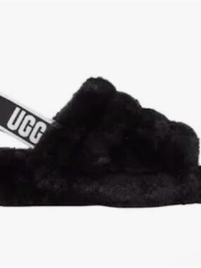 UGG Black Fuzzy Slide with Branded Elastic Strap